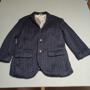 MINE Mens Navy Blue Cable Knit Blazer Gold Crest Button Sport Coat Jacket Size M